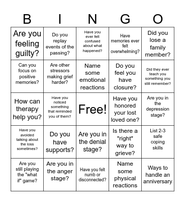 Grief Bingo Card