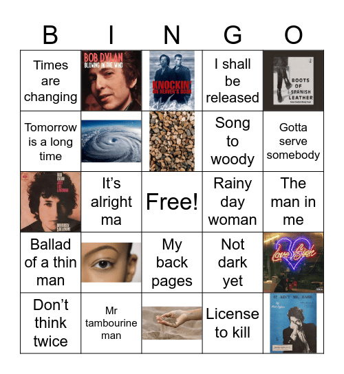 Bob Dylan Bingo Card