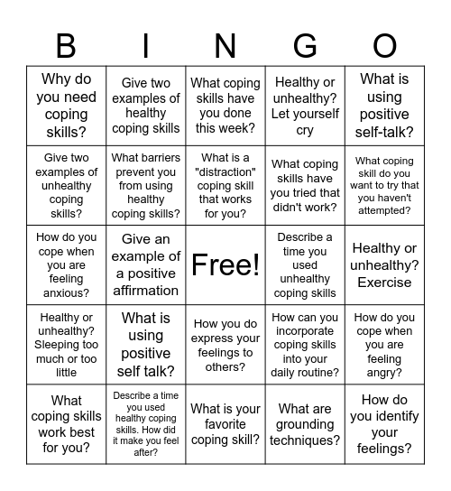 Coping Skills Bingo Card