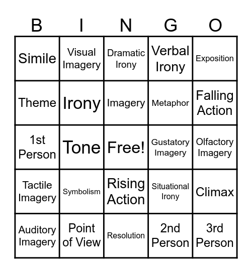 Literary Devices Bingo Card
