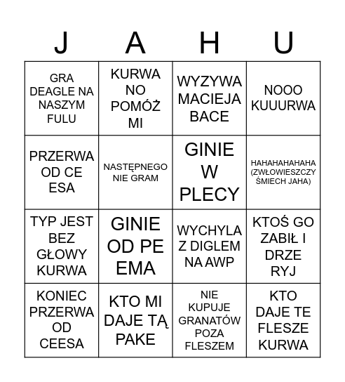 JAHU BINGO ARMY.GG Bingo Card