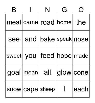 LONG VOWELS Bingo Card