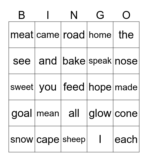 LONG VOWELS Bingo Card