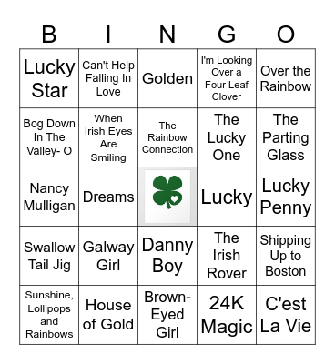 St. Patrick's Day Music Bingo Card