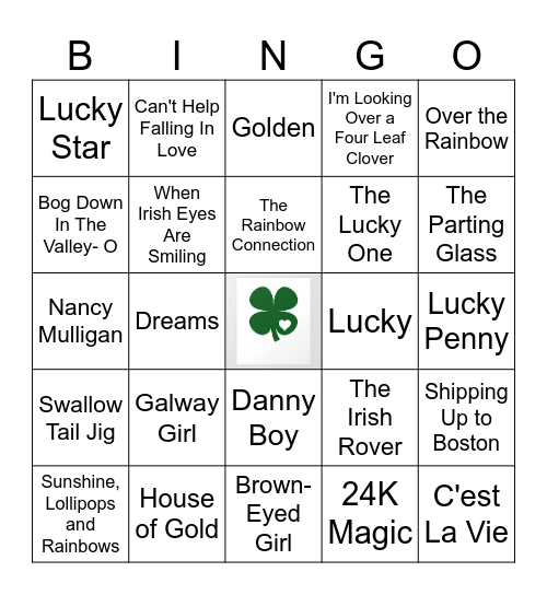 St. Patrick's Day Music Bingo Card