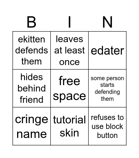ponytown emo bingo Card