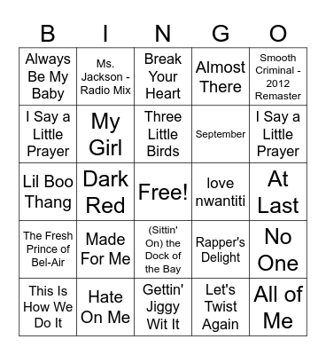 Black Artists Bingo Card