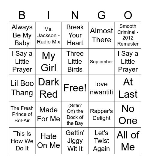 Black Artists Bingo Card