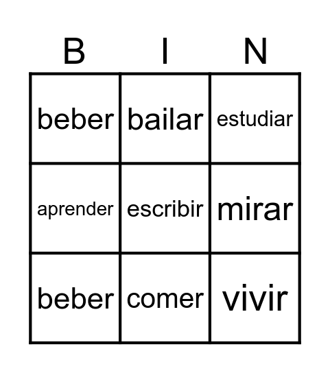 Přítomný čas Bingo Card