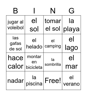 Vacaciones de verano Bingo Card