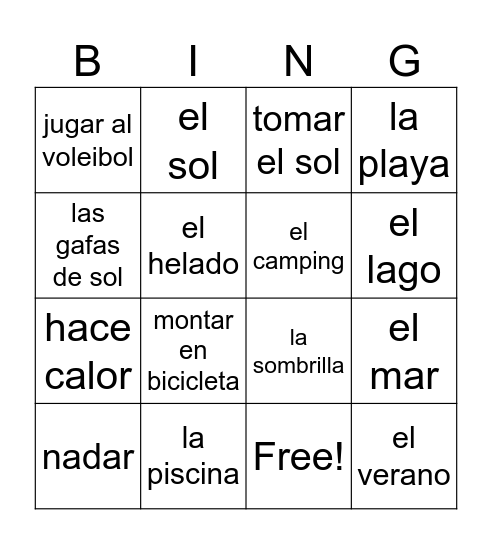 Vacaciones de verano Bingo Card
