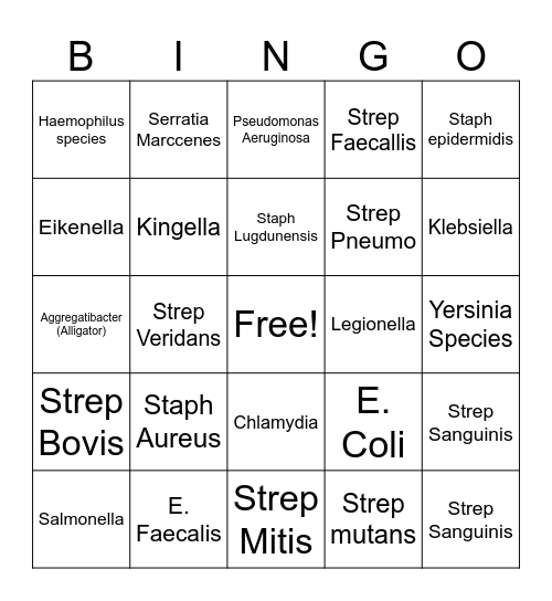 Endocarditis BINGO Card