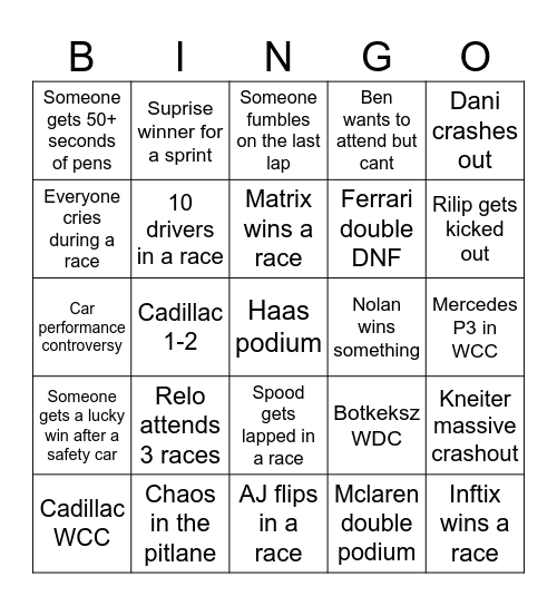 OWRL S3 Bingo Card