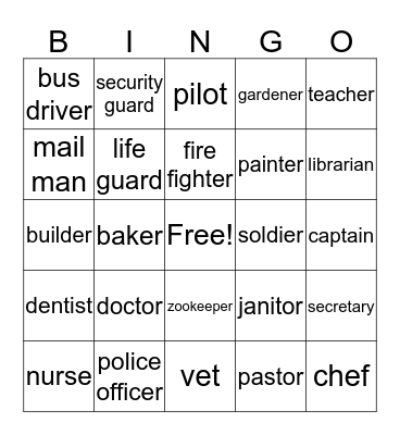 Community Helpers Bingo Card