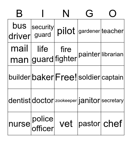 Community Helpers Bingo Card