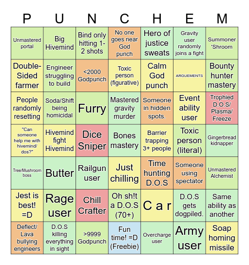 Ability Wars Bingo Card