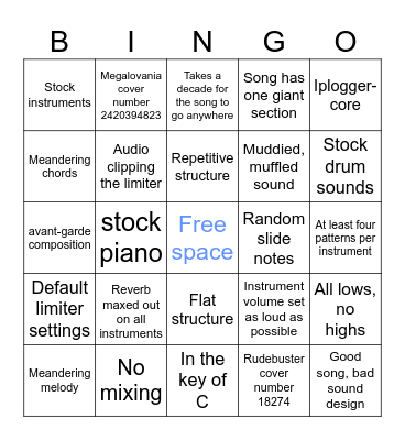 Average Beepbox Song Bingo Card