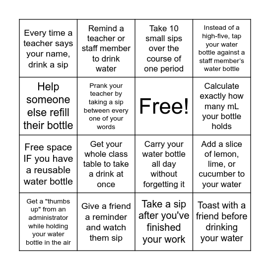 The Chug Challenge Bingo Card