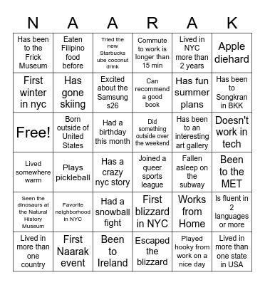 @naaraknyc Bingo Card