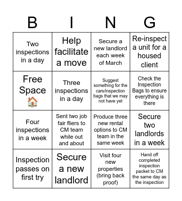 March Moving Madness Bingo Card