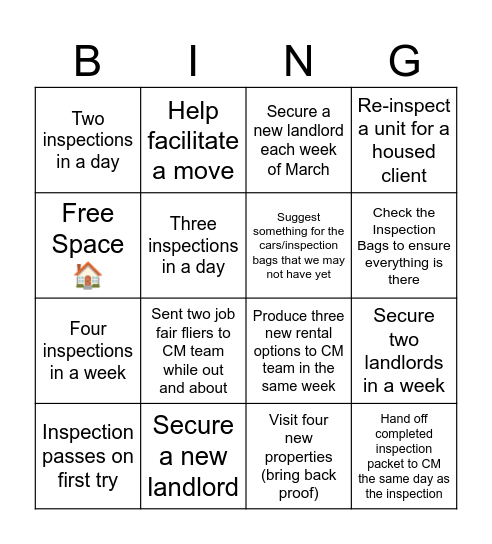 March Moving Madness Bingo Card