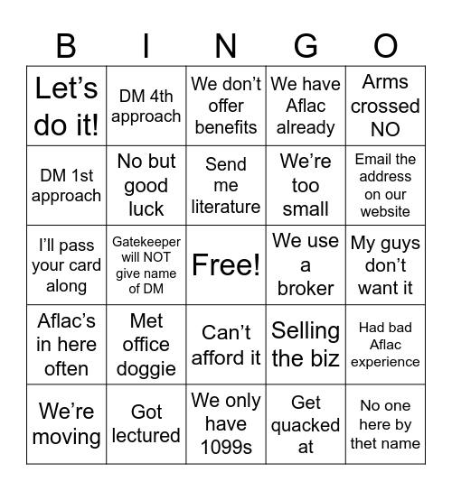 Prospecting Bingo Card