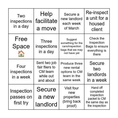 March Moving Madness Bingo Card