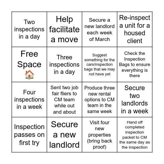March Moving Madness Bingo Card