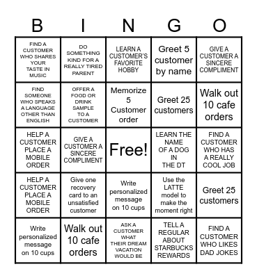 Customer connection Bingo Card
