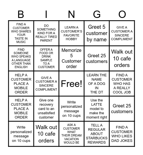 Customer connection Bingo Card