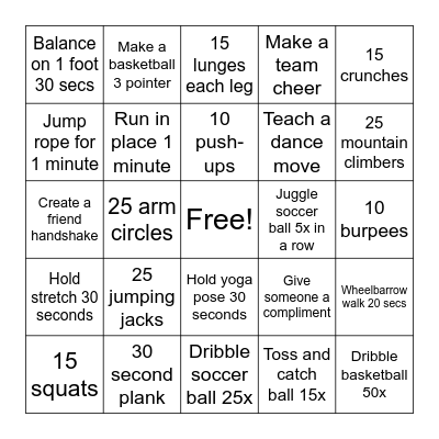 PE Bingo Card
