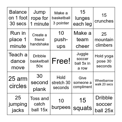 PE Bingo Card