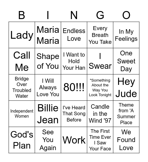 Miguel's Birthday songs Bingo Card