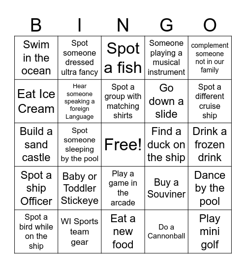 Cruise Bingo 2026! Bingo Card