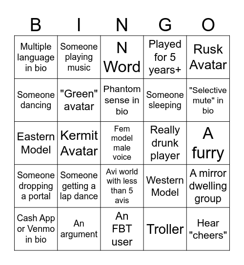 VRChat Bingo Card