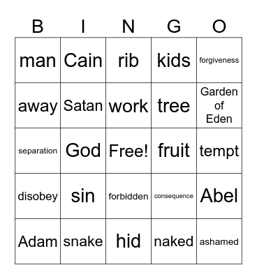 Adam and Eve Bingo Card