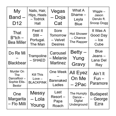 Bri's 2026 Birthday Playlist Bingo Card