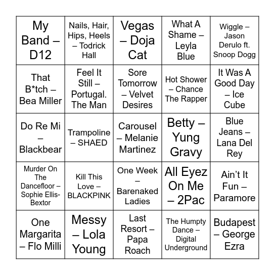 Bri's 2026 Birthday Playlist Bingo Card
