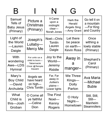Religious Christmas Bingo Card