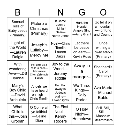 Religious Christmas Bingo Card