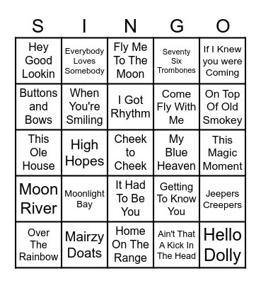Golden Oldies Bingo Card