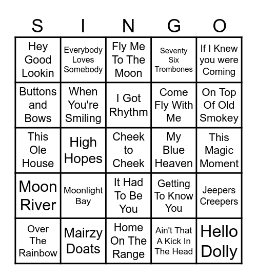 Golden Oldies Bingo Card