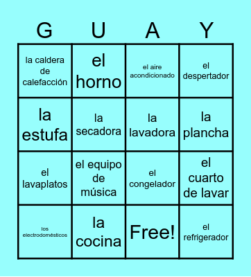 Appliances Bingo Card