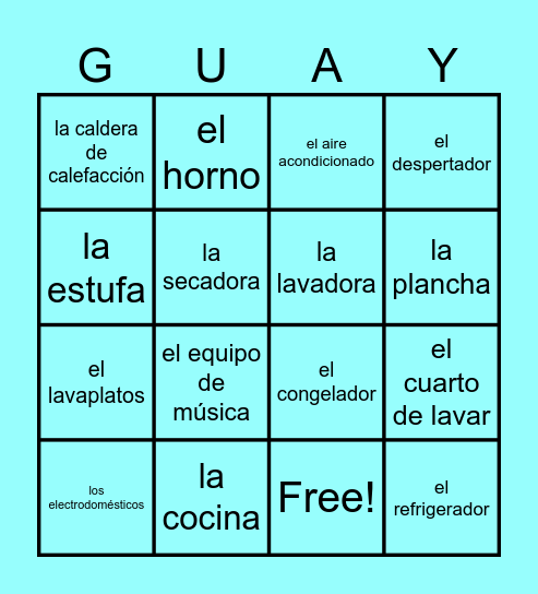 Appliances Bingo Card