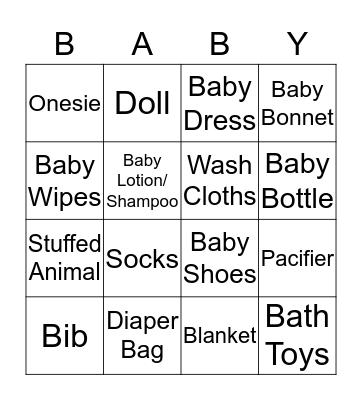 Baby Shower Bingo Card