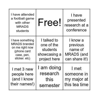 MRADS Alumni Bingo Card