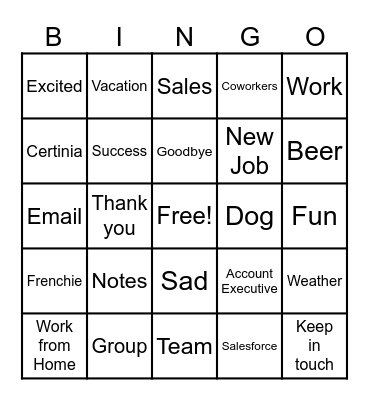 Kevin's Farewell Party Bingo Card