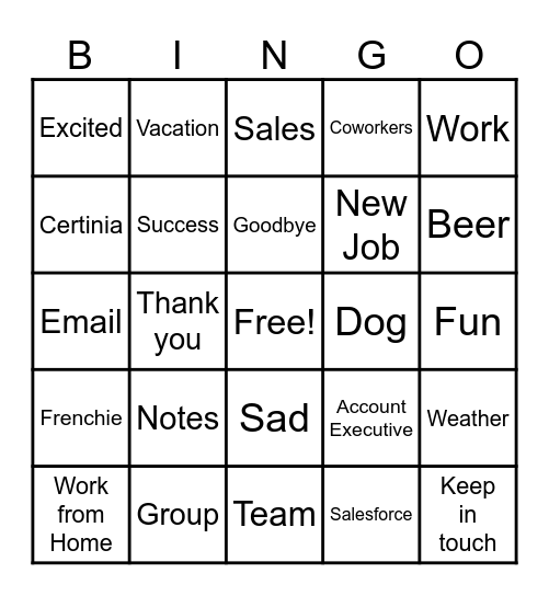 Kevin's Farewell Party Bingo Card