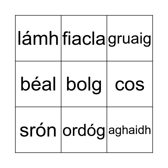 NA BAILL CHOIRP Bingo Card