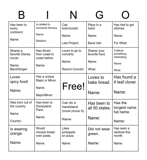 "Find someone who..." Bingo Card